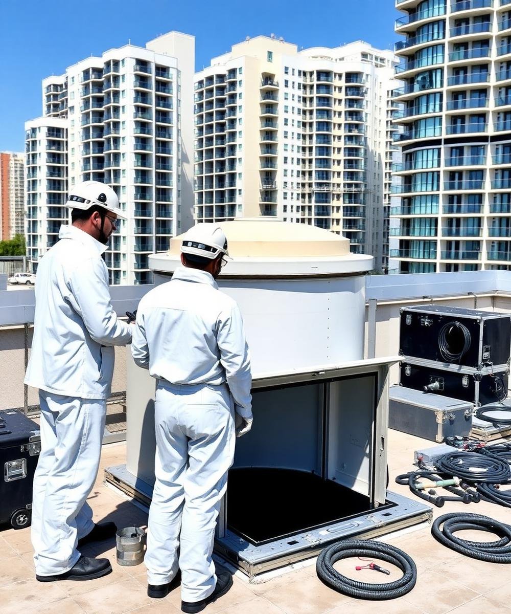 Equipo técnico planificando un servicio en estanque